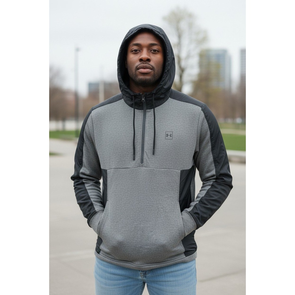Under Armour Men's Gray Black Half Zip Hoodie Athletic Lightweight Size LG